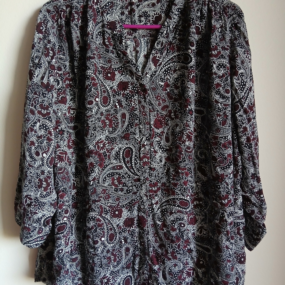 C Est 1946 Shirt Womens 22/24W Button 3/4 Sleeve Paisley top - Picture 10 of 11
